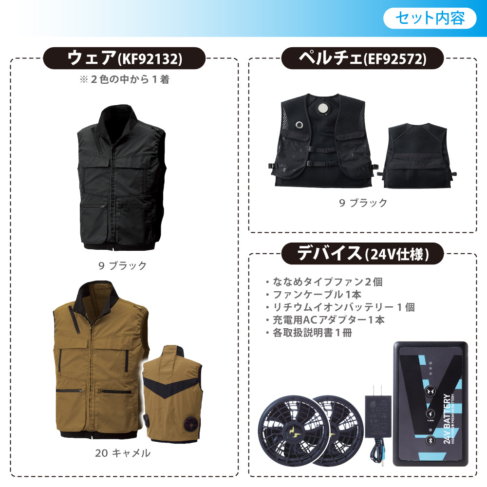【メーカー保証付】 空調風神服®×ペルチェベスト すぐ着られるセット【KF92132×EF92572セット】