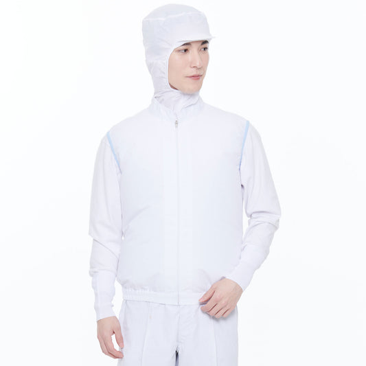 食品工場用白衣 ファン付き白衣 フードマイスター 白衣ベスト セミオートマチックコイルファスナー 作業着 サンエス 空調風神服® 【白衣ベスト】FX72359