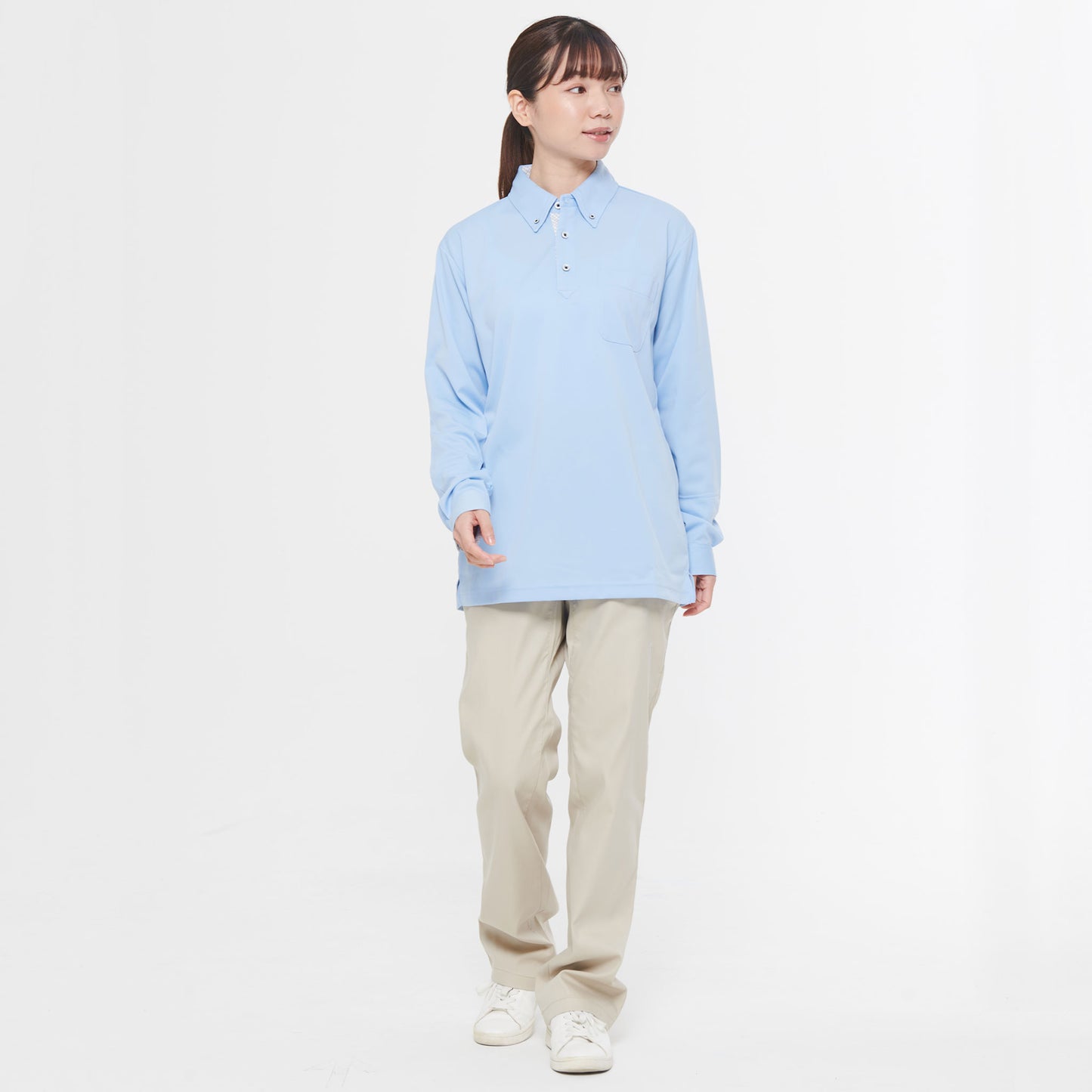 【汗ジミ防止長袖ポロシャツ】 サービス向けユニフォーム 汗をすばやく吸収し速乾、汗ジミを防ぐ爽やかポロシャツ Jack&Betty 【JB55171】