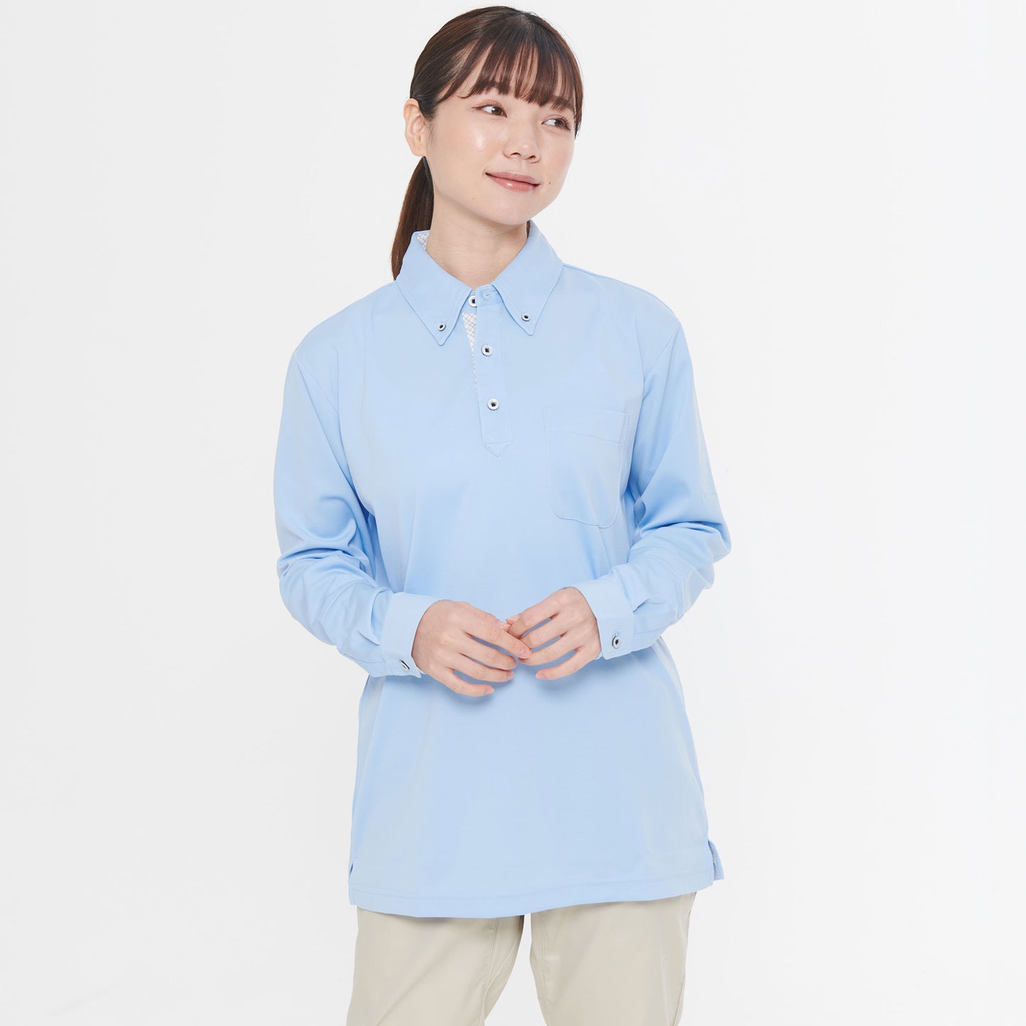 【汗ジミ防止長袖ポロシャツ】 サービス向けユニフォーム 汗をすばやく吸収し速乾、汗ジミを防ぐ爽やかポロシャツ Jack&Betty 【JB55171】