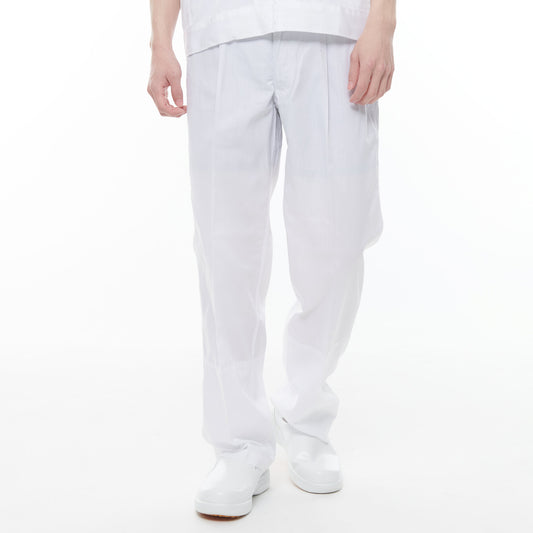 サンエス 食品工場用白衣 フードマイスター 清涼素材 ウエストサイド ゴム仕様 男性用白衣 【男性用 横ゴム・裾口ストレートパンツ】 FX70976