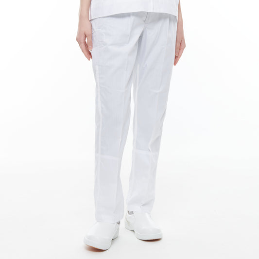 サンエス 食品工場用白衣 フードマイスター ウエストサイド ゴム仕様 女性用白衣 【女性用 横ゴム・裾口ストレートパンツ】 FX70978