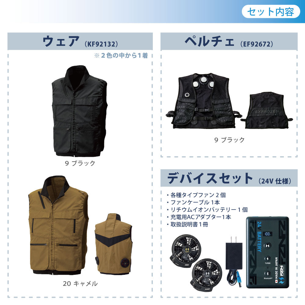 【メーカー保証付】 空調風神服®×ペルチェベスト 冷却ウェア一式セット【KF92132×EF92672セット】