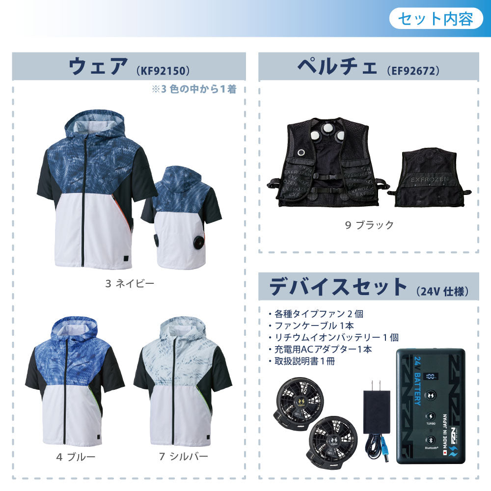 【メーカー保証付】 空調風神服®×ペルチェベスト 冷却ウェア一式セット【KF92150×EF92672セット】