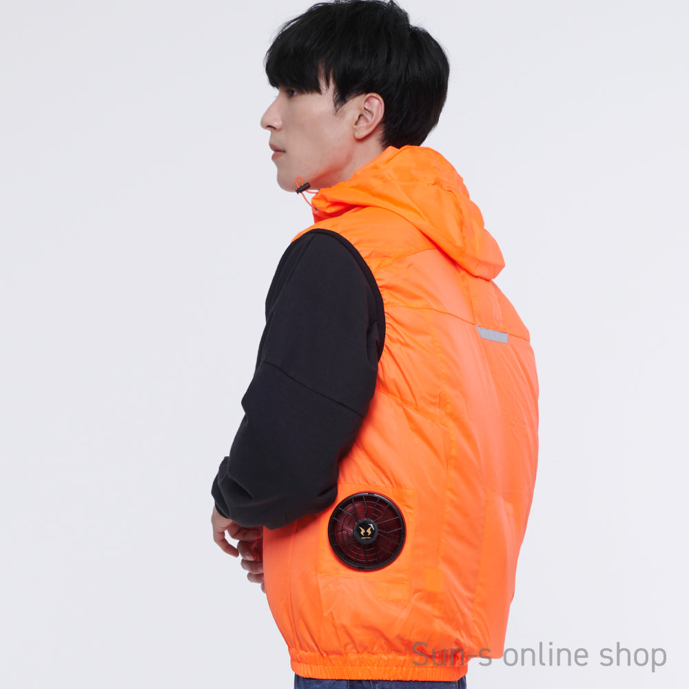 サンエス 空調風神服 背中に干渉しない脇ファン 【フード付きベスト】 KF92112