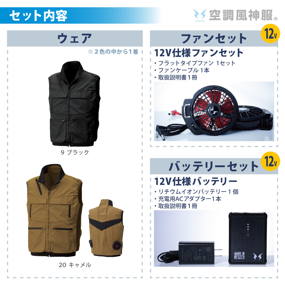 空調風神服® すぐ着られるセット KF92132 12Vデバイスセット